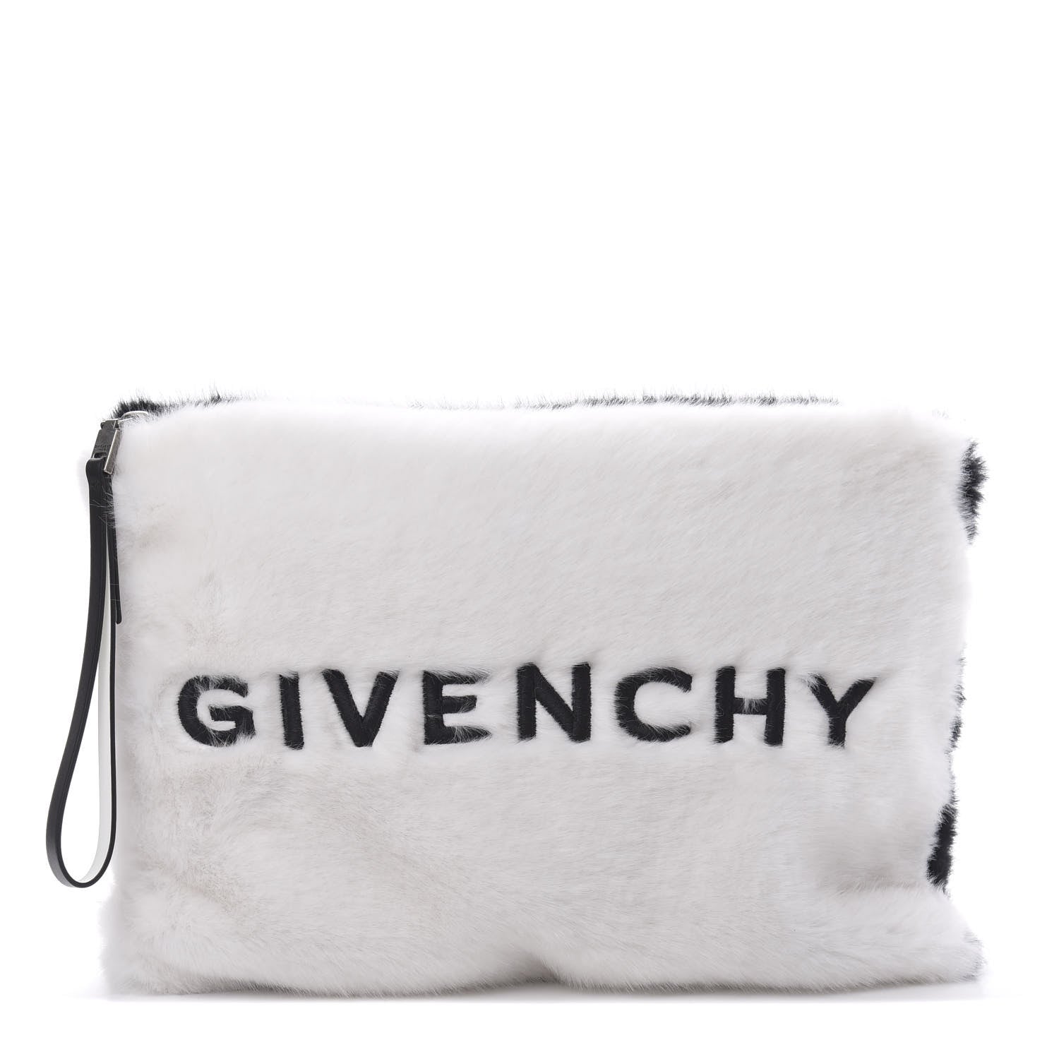 Givenchy Faux Fur Two Tone Large GV3 Pouch Wristlet Black White 1 of 9