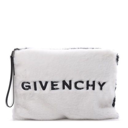 Givenchy Faux Fur Two Tone Large GV3 Pouch Wristlet Black White 1 of 9