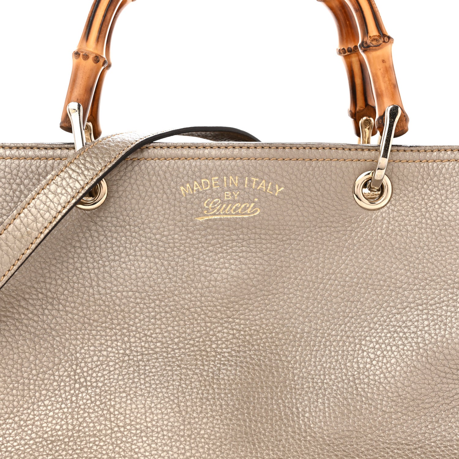 Gucci Metallic Pebbled Calfskin Medium Bamboo Shopper Tote Golden