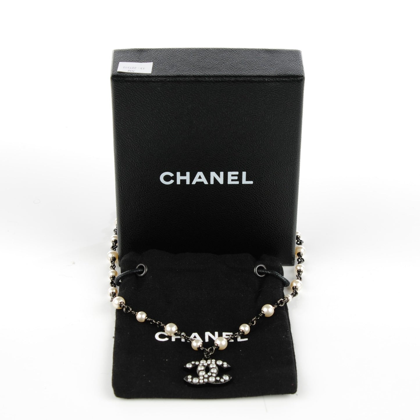 Pearl Beaded CC Necklace Ruthenium