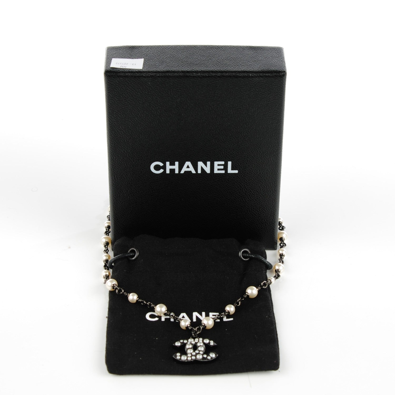 Chanel Pearl Beaded CC Necklace Ruthenium 5 of 5