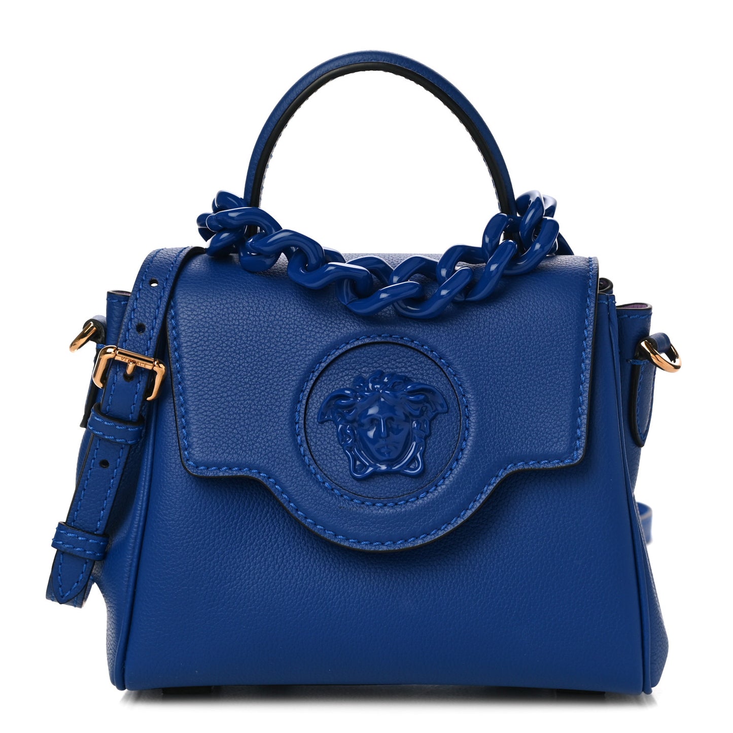 Grained Calfskin Small La Medusa Top Handle Bag Lapis