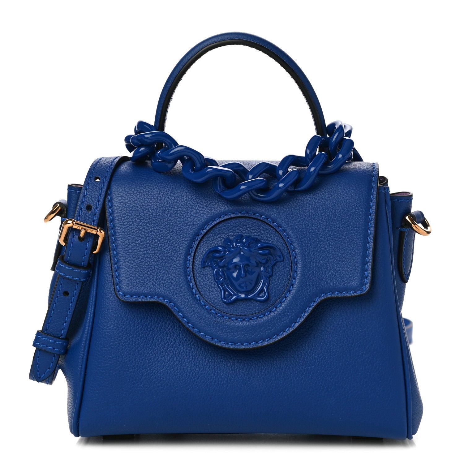 Versace Grained Calfskin Small La Medusa Top Handle Bag Lapis 1 of 9