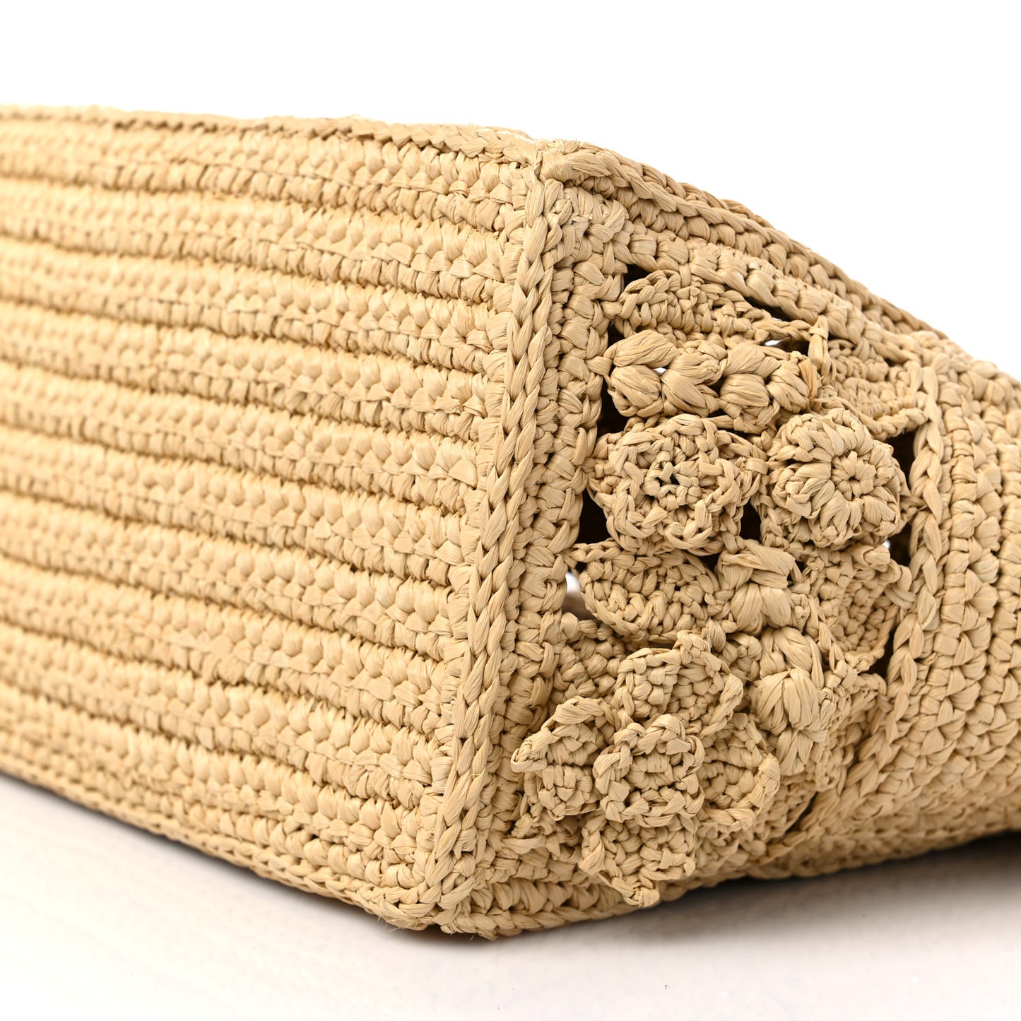 Woven Raffia Floral Embellished Small Book Tote Natural