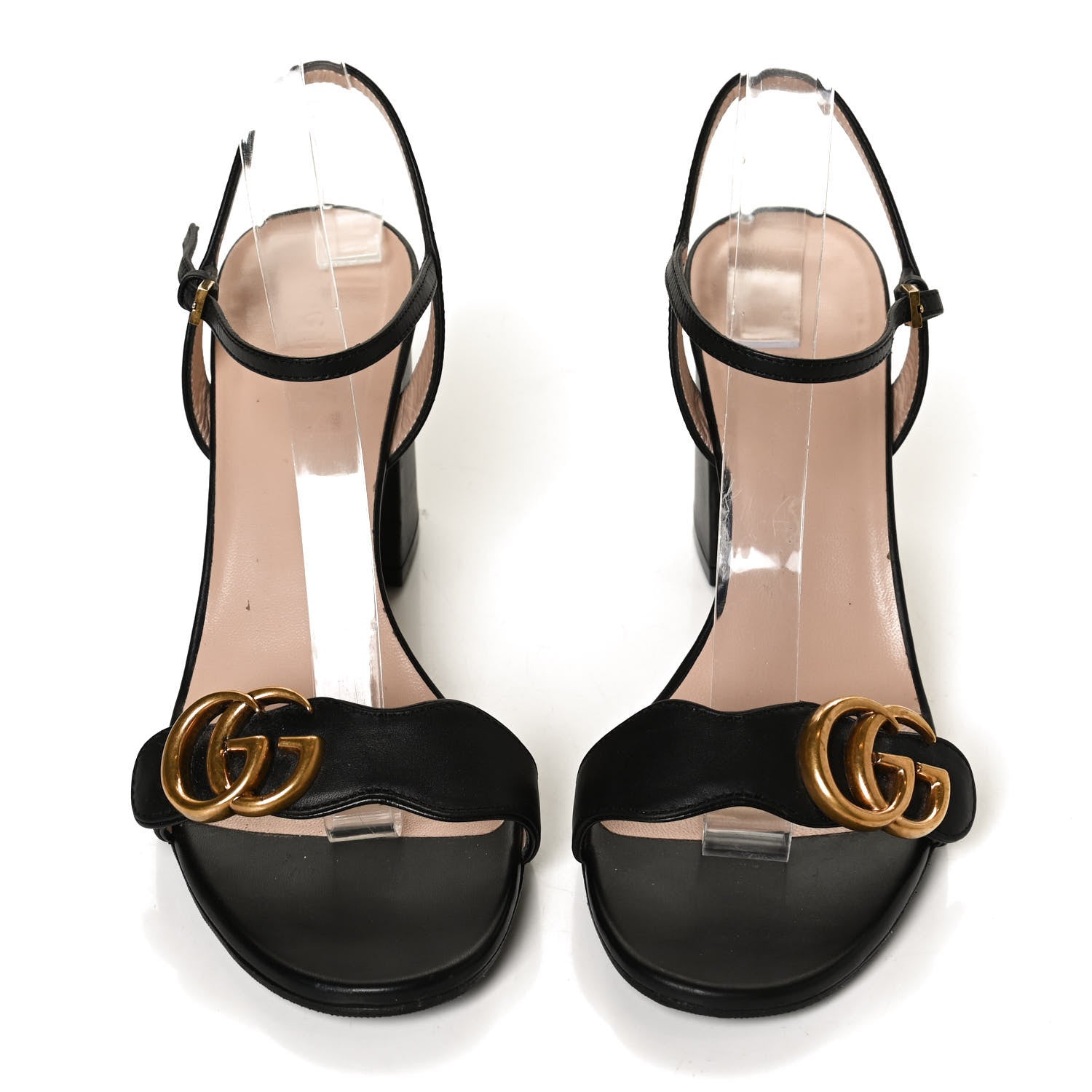 Gucci Lifford Calfskin GG Marmont Ankle Wrap 75mm Sandals 37.5 Black 5 of 11