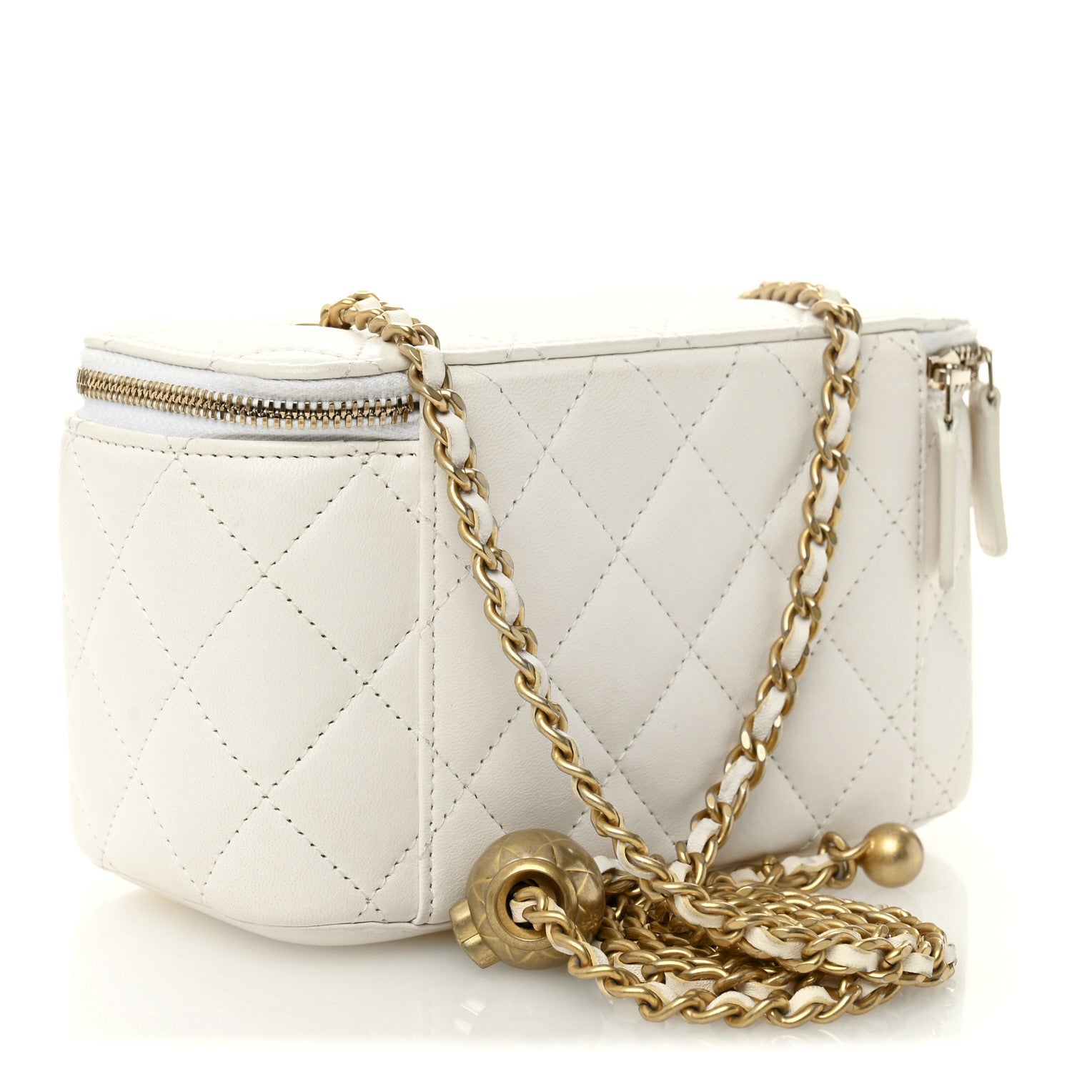 Chanel Lambskin Quilted Pearl Crush Small Vanity Case With Chain White 3 of 11
