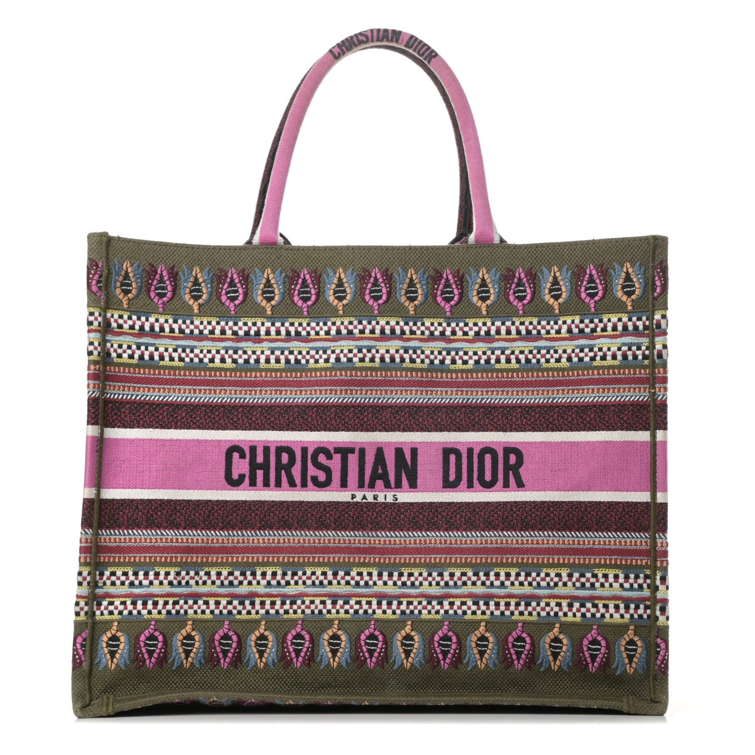 Christian Dior Canvas Embroidered Book Tote Olive Multicolor 1 of 12