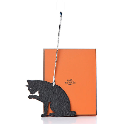 Hermes Togo Epsom Petit H Cat Bag Charm GM Bleu Electrique Black 4 of 4