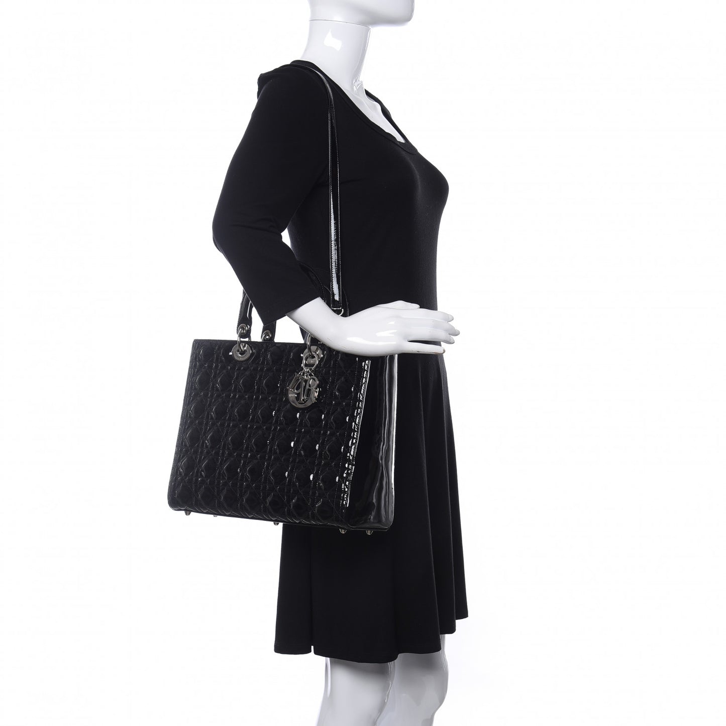 Patent Cannage Large Lady Dior Black