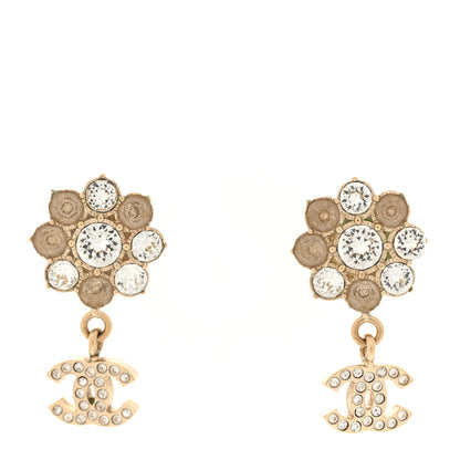 Chanel Crystal CC Flower Dangle Earrings Gold Beige 1 of 4