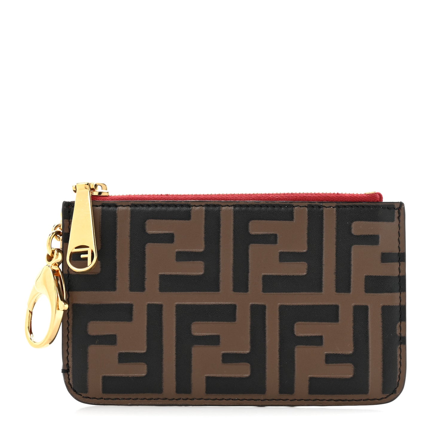 Vitello Cruise F is Fendi Bi-Color FF 1974 Embossed Key Case Pouch Maya Black Fragola