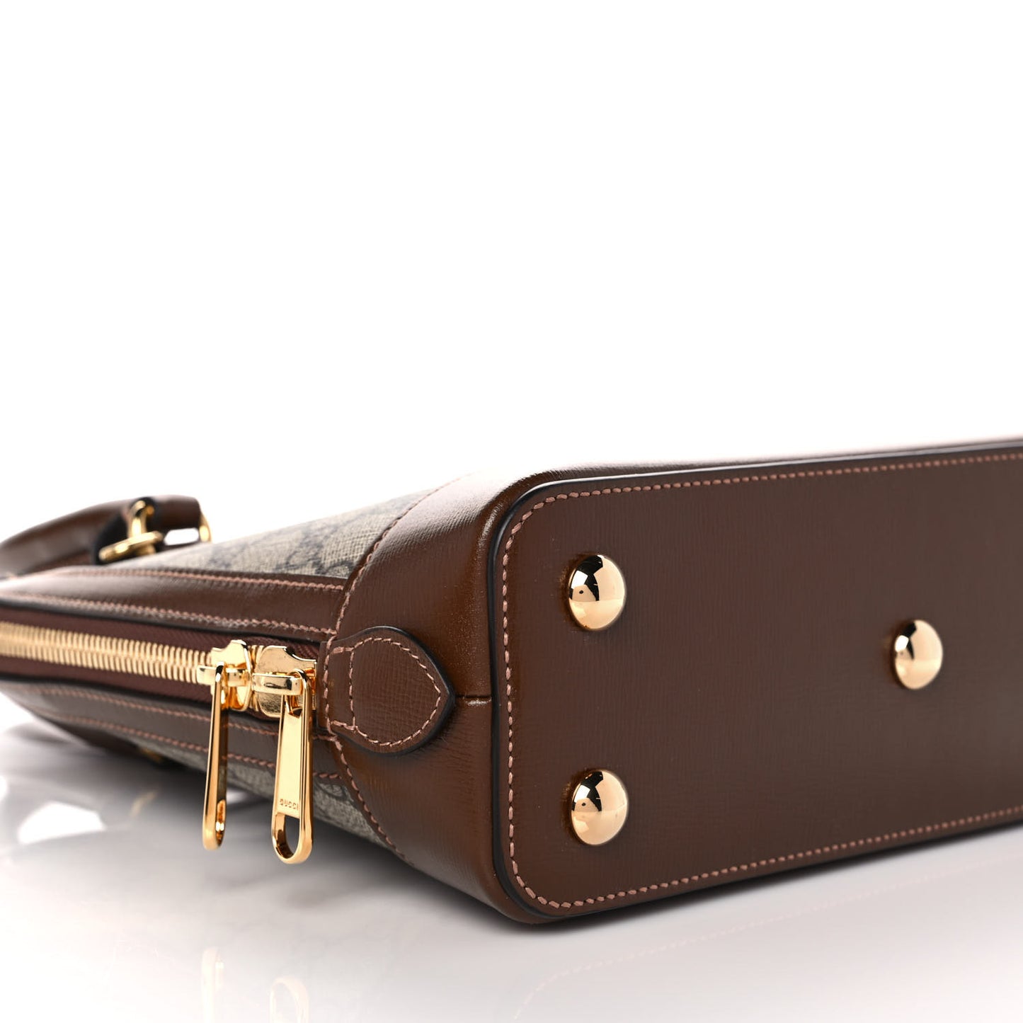 GG Supreme Monogram Azalea Calfskin Small Horsebit 1955 Top Handle Bag Beige Ebony Brown Sugar