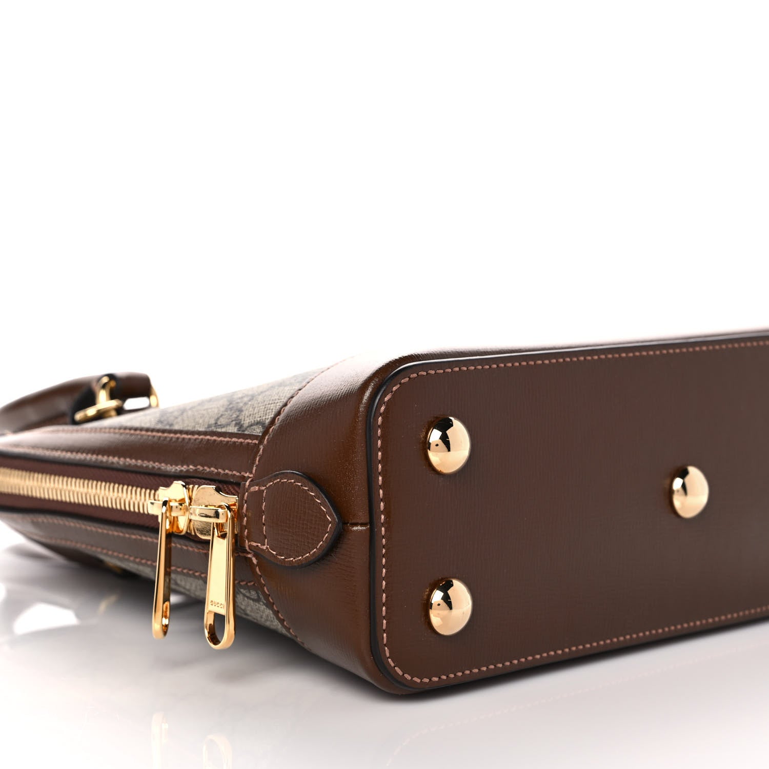 Gucci GG Supreme Monogram Azalea Calfskin Small Horsebit 1955 Top Handle Bag Beige Ebony Brown Sugar 10 of 12