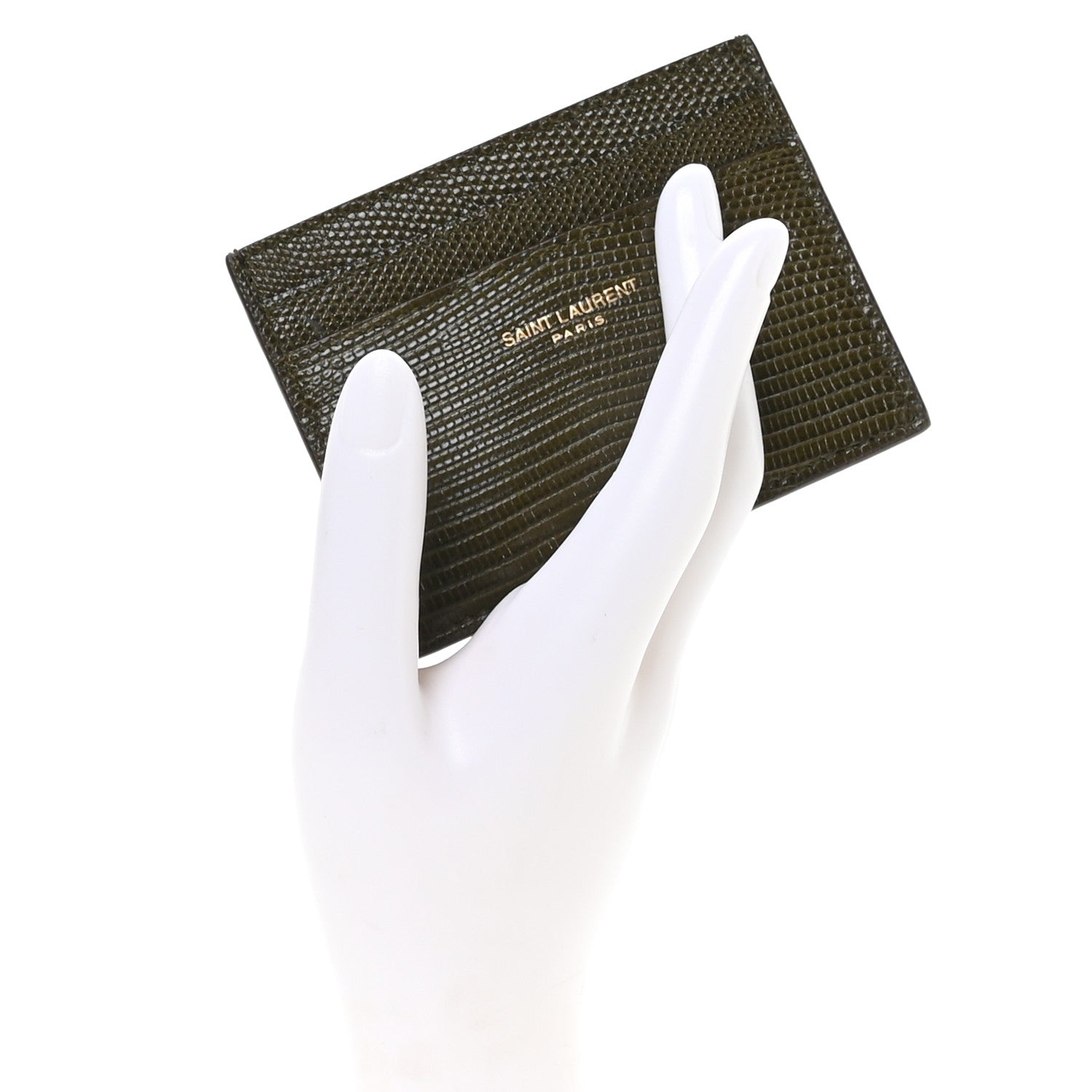 Saint Laurent Calfskin Lizard Embossed Card Case Dark Seaweed 2 of 8