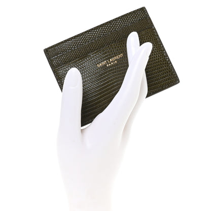 Saint Laurent Calfskin Lizard Embossed Card Case Dark Seaweed 2 of 8