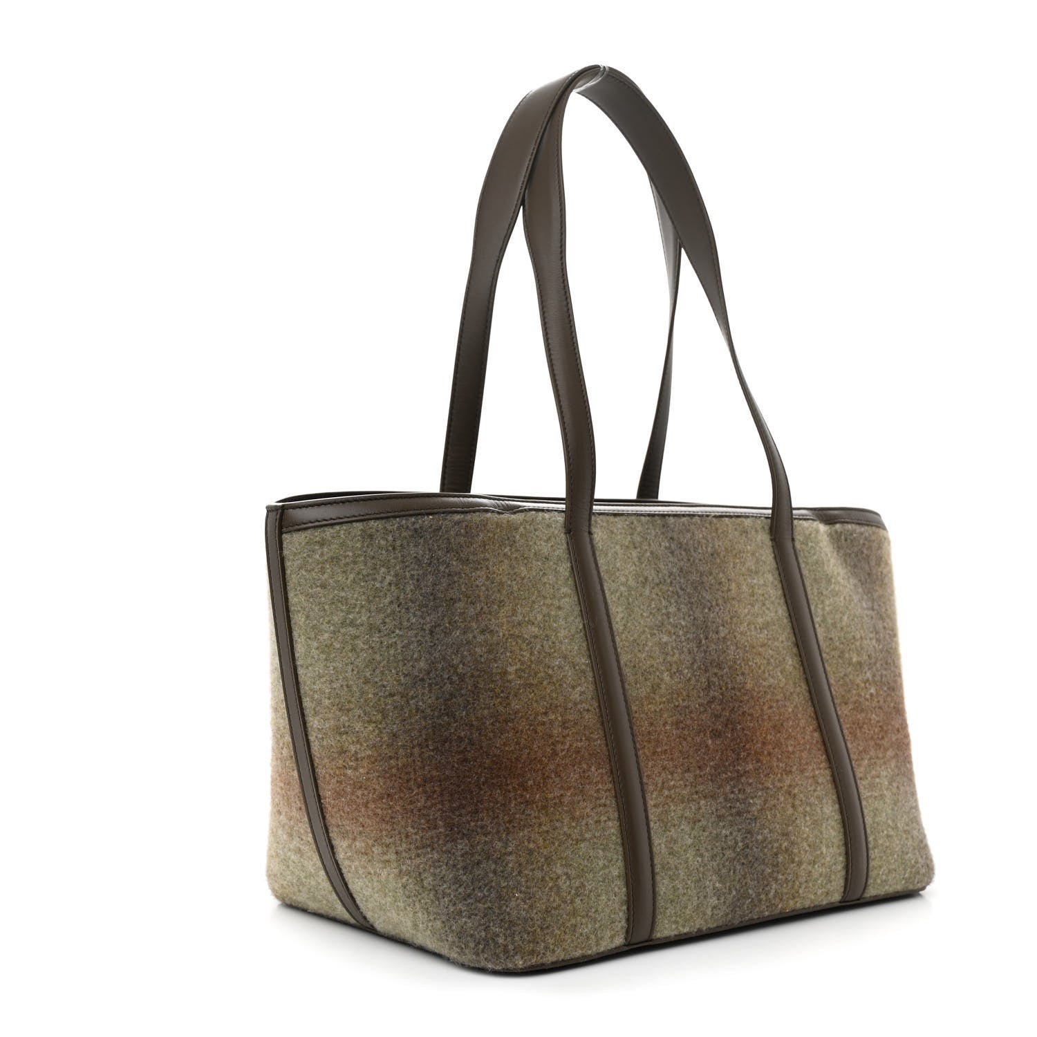 Loro Piana Blurred Double Cashmere Calfskin Plaid Small Carry Everything Tote Pecan Nut Green Cayenne Mel 3 of 10