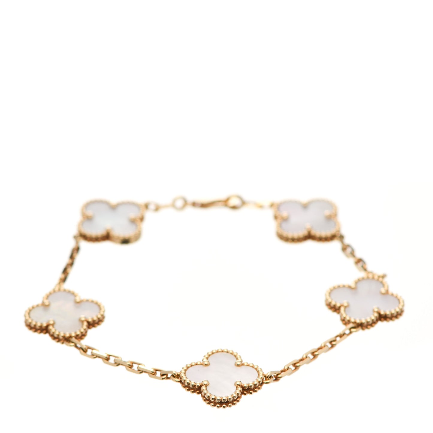 18K Yellow Gold Mother of Pearl 5 Motifs Vintage Alhambra Bracelet