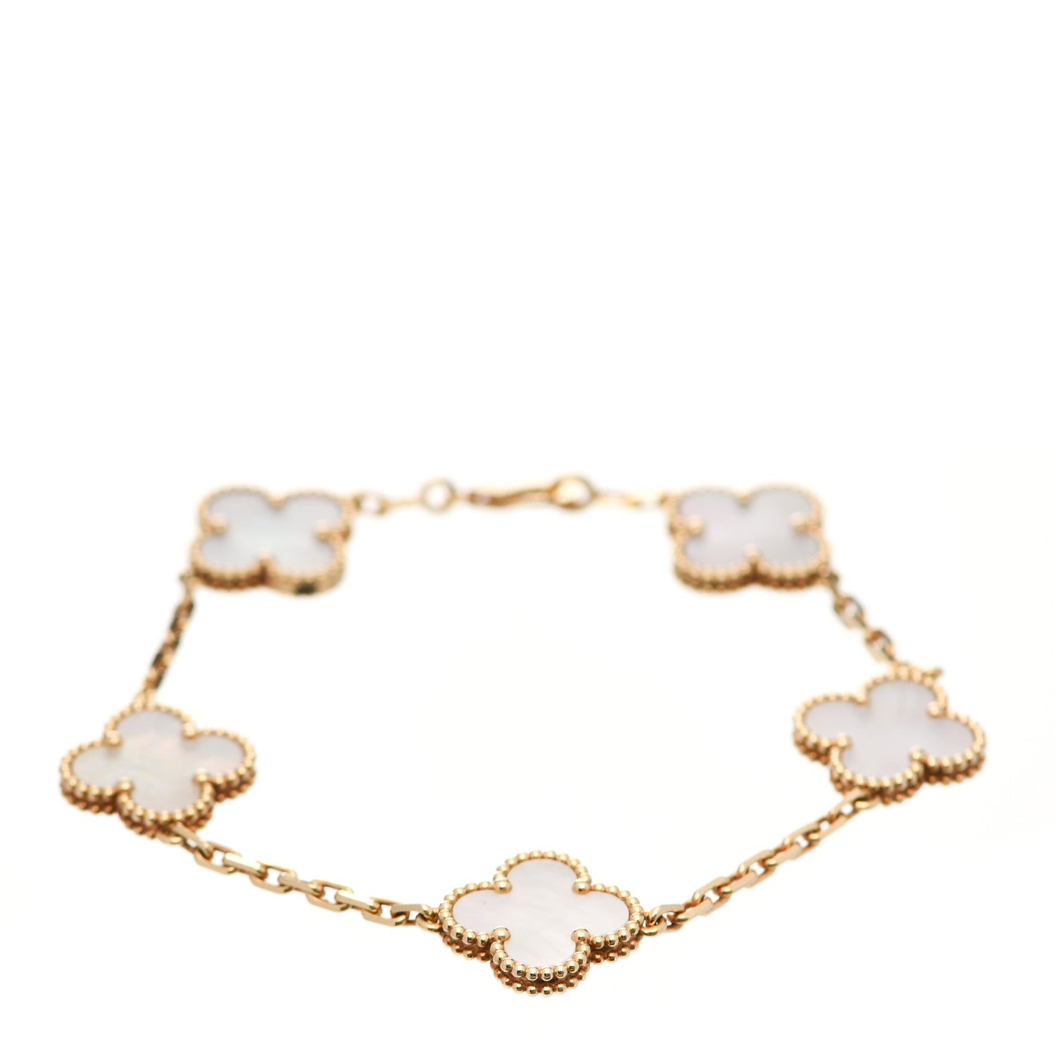 Van Cleef & Arpels 18K Yellow Gold Mother of Pearl 5 Motifs Vintage Alhambra Bracelet 1 of 6