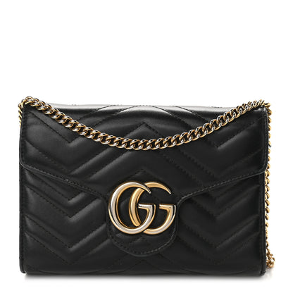 Gucci Calfskin Matelasse GG Marmont Chain Wallet Black 1 of 11