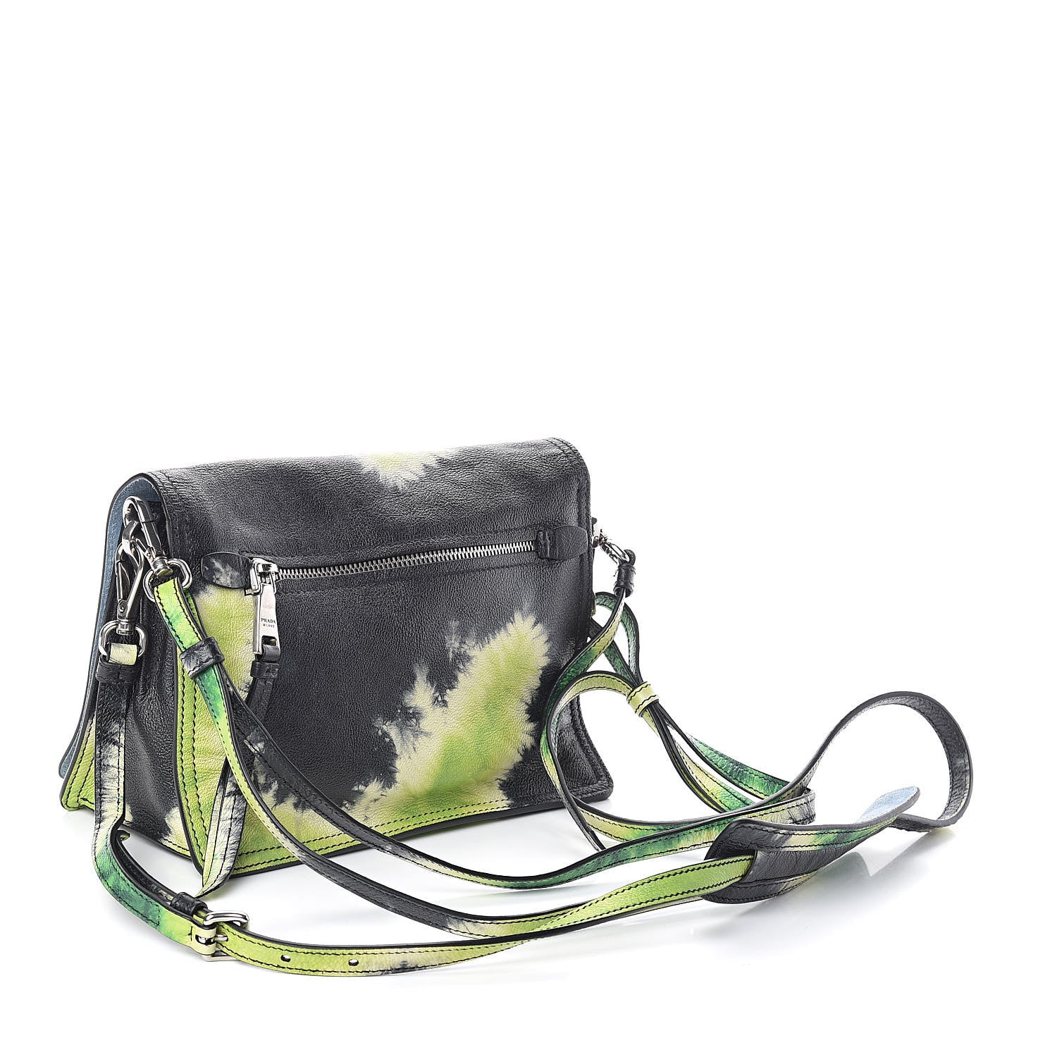 Prada Glace Calf Tie-Dye Print Etiquette Flap Black Lime 3 of 10