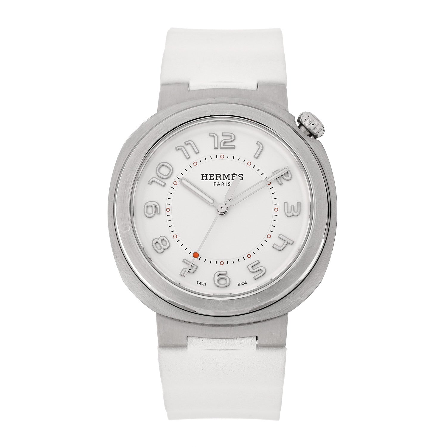 Hermes Stainless Steel Rubber 36mm Cut Automatic Watch Blanc 1 of 5