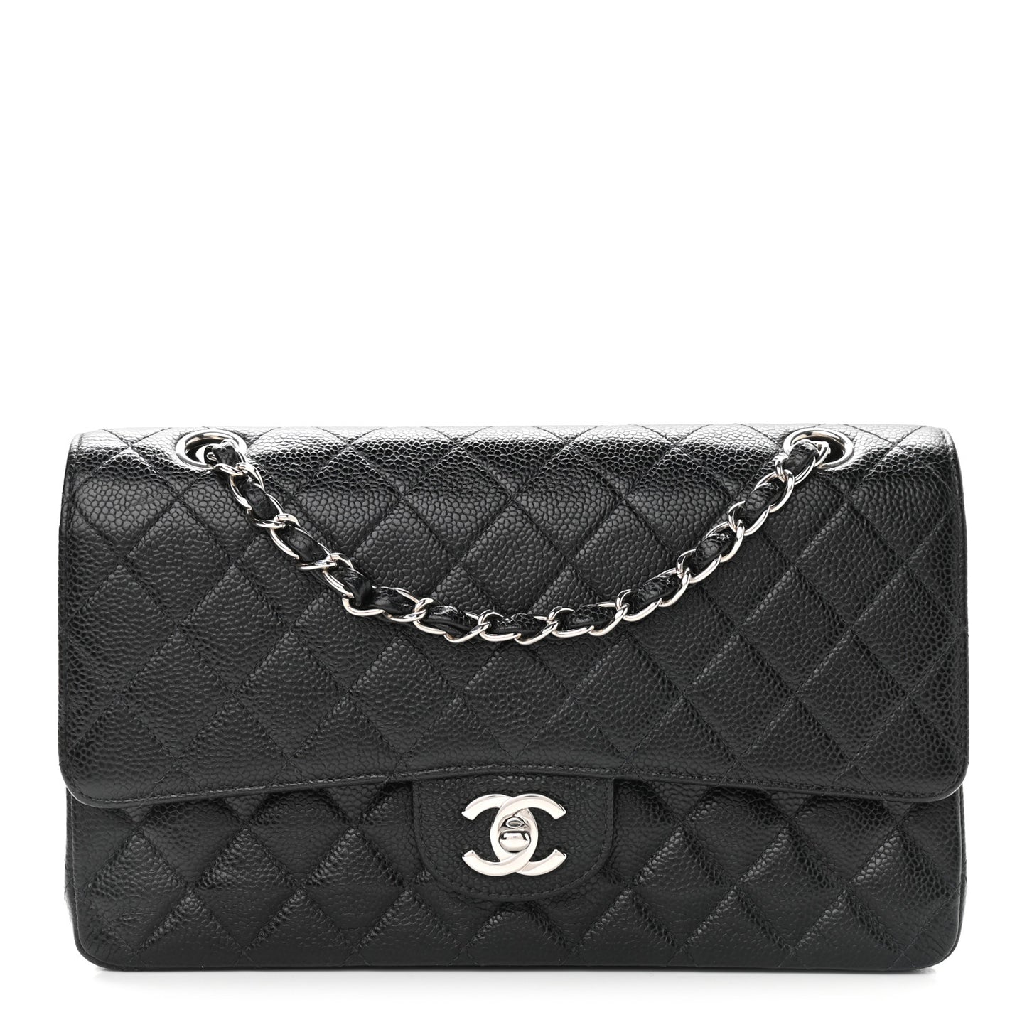 Caviar Quilted Medium Double Flap Black