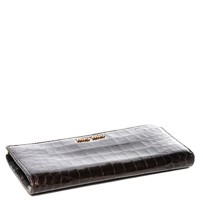 Miu Miu Patent Crocodile Embossed St Cocco Lux Zip Wallet Chocolate 4 of 8