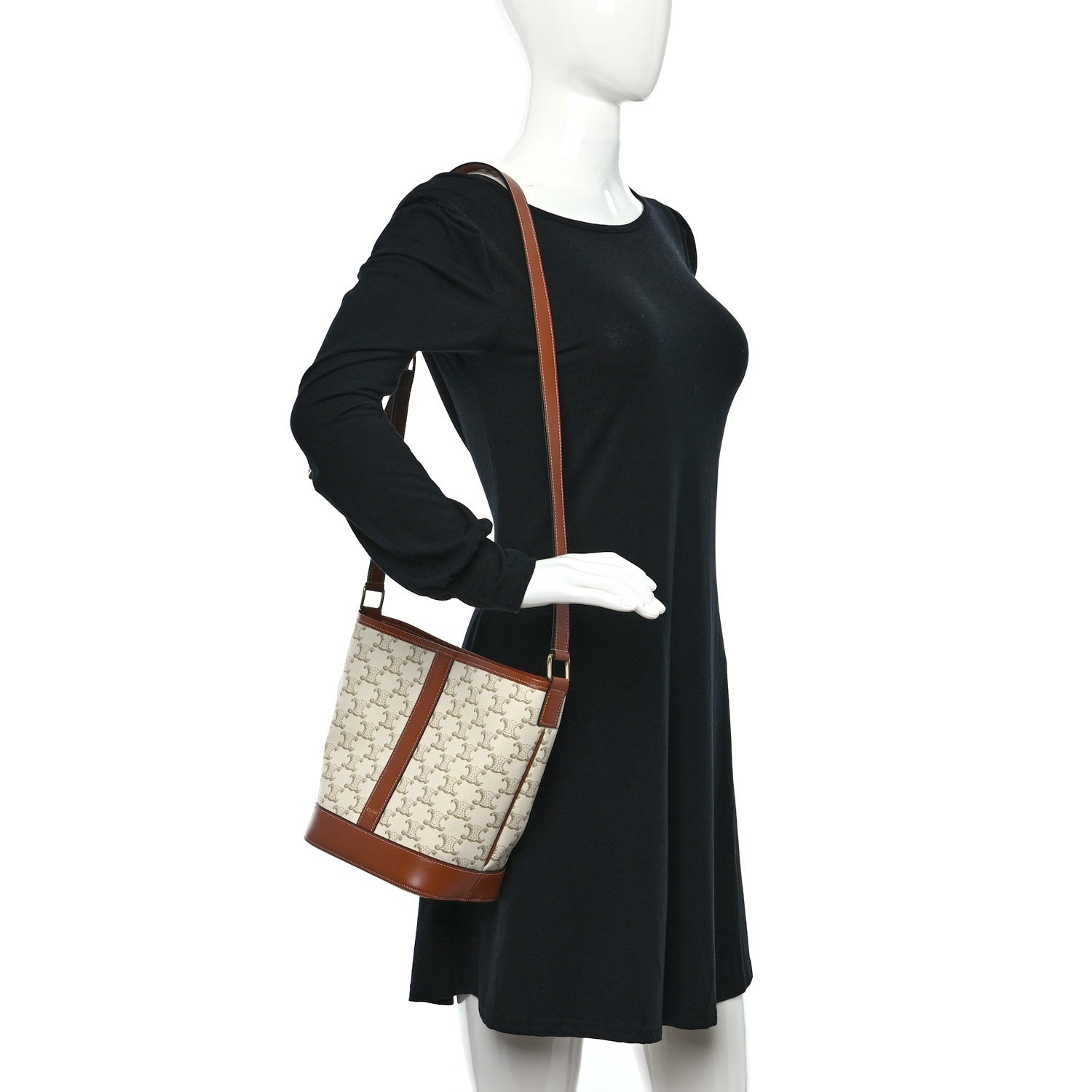 Celine Triomphe Canvas Calfskin Small Bucket Bag White 2 of 9