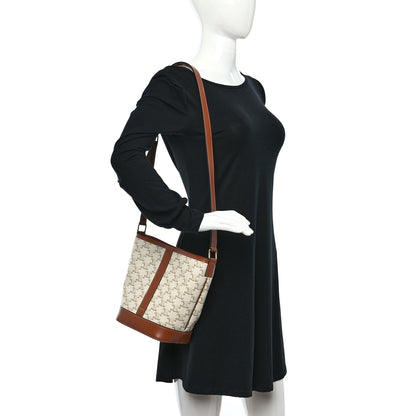 Celine Triomphe Canvas Calfskin Small Bucket Bag White 2 of 9