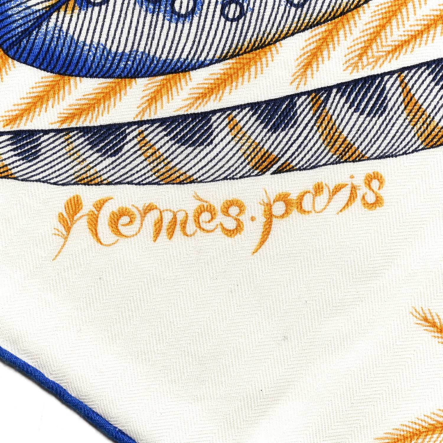 Hermes Cashmere Silk Plumes En Fete Shawl 140 White Bleu Gold 4 of 5
