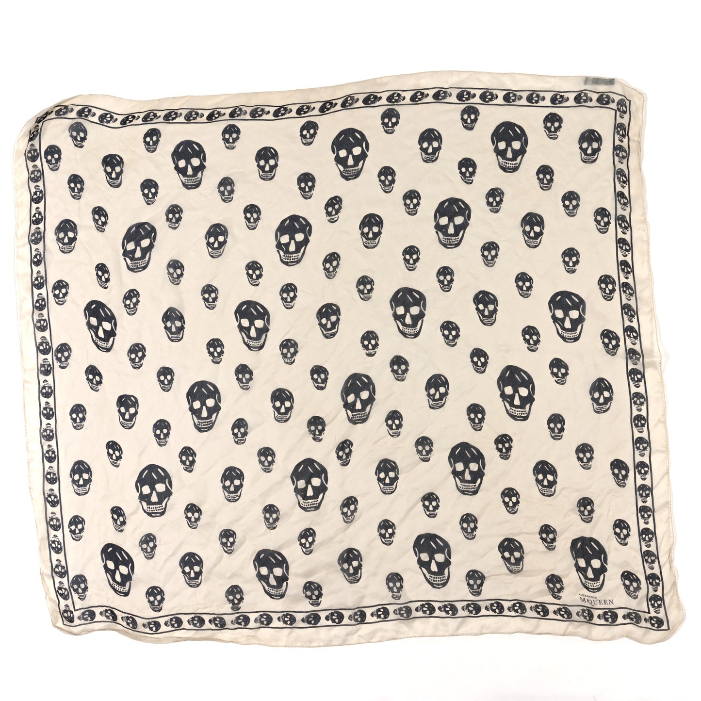 Silk Chiffon Skull Scarf Ivory Black