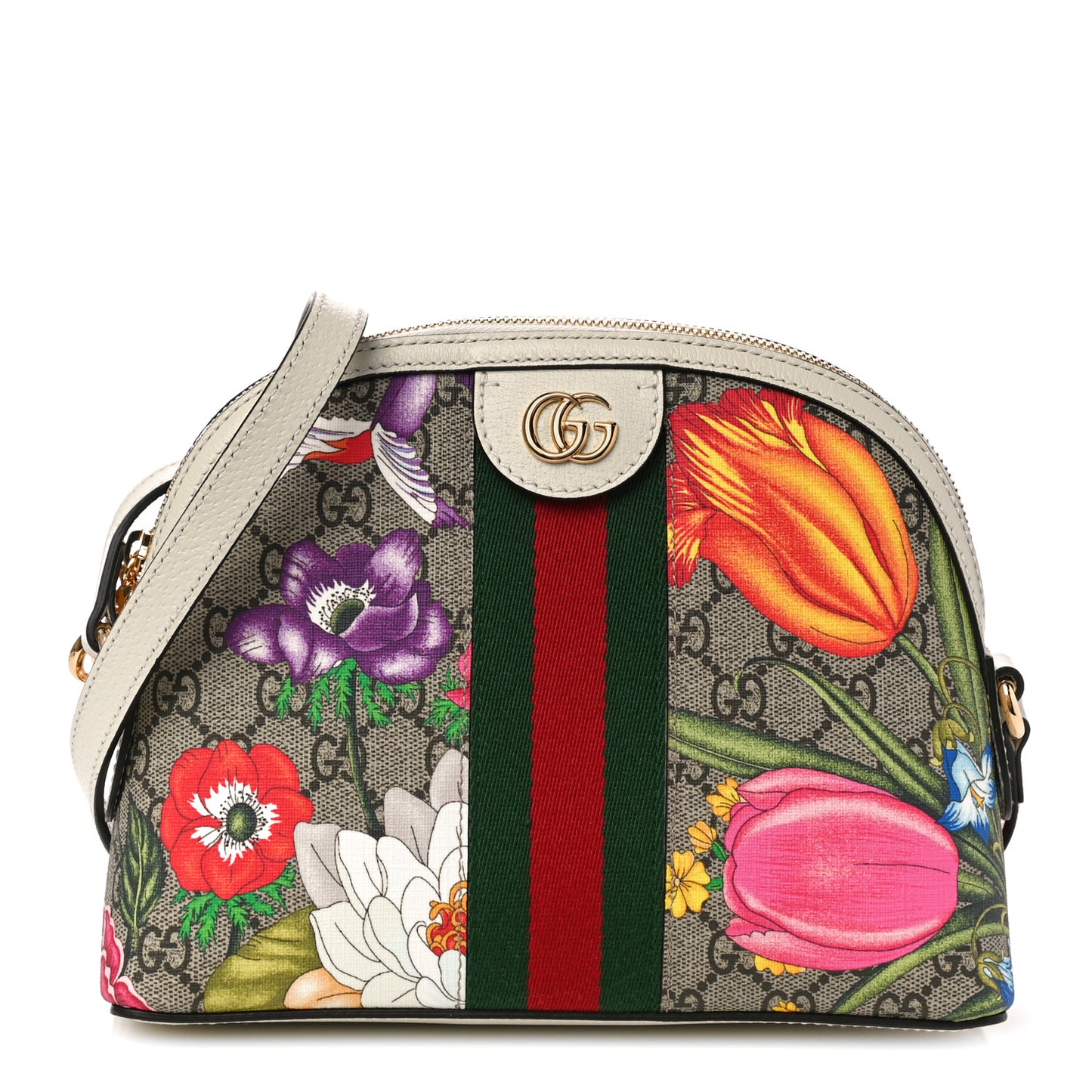 GG Supreme Monogram Flora Web GG Small Ophidia Dome Shoulder Bag White