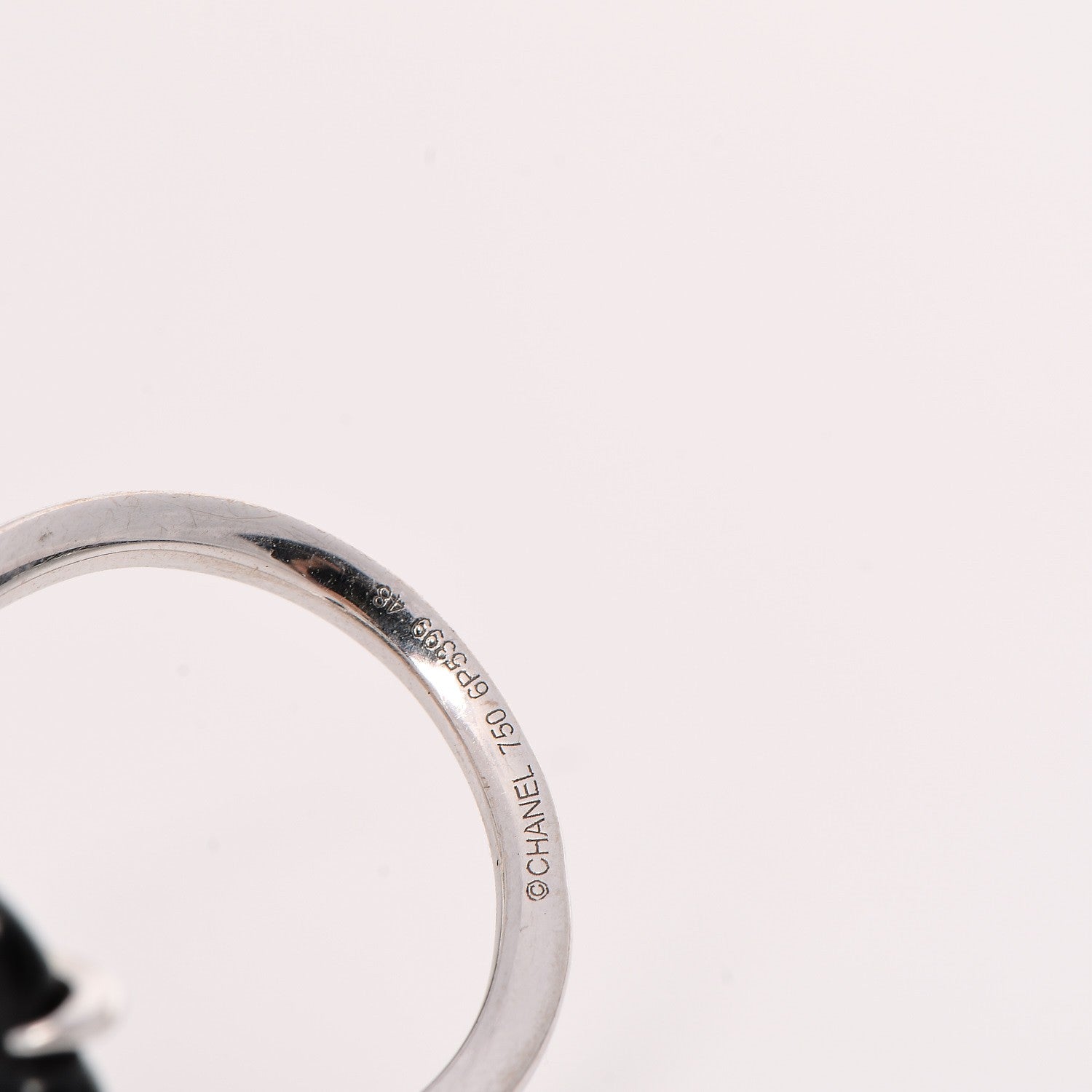 Chanel 18K White Gold Onyx White Agate Diamond Camellia Ring 4.5 5 of 6