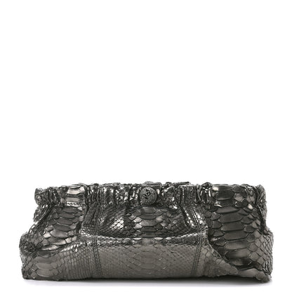 Valentino Garavani Metallic Python Crystal Pleated Clutch Dark Silver 1 of 8