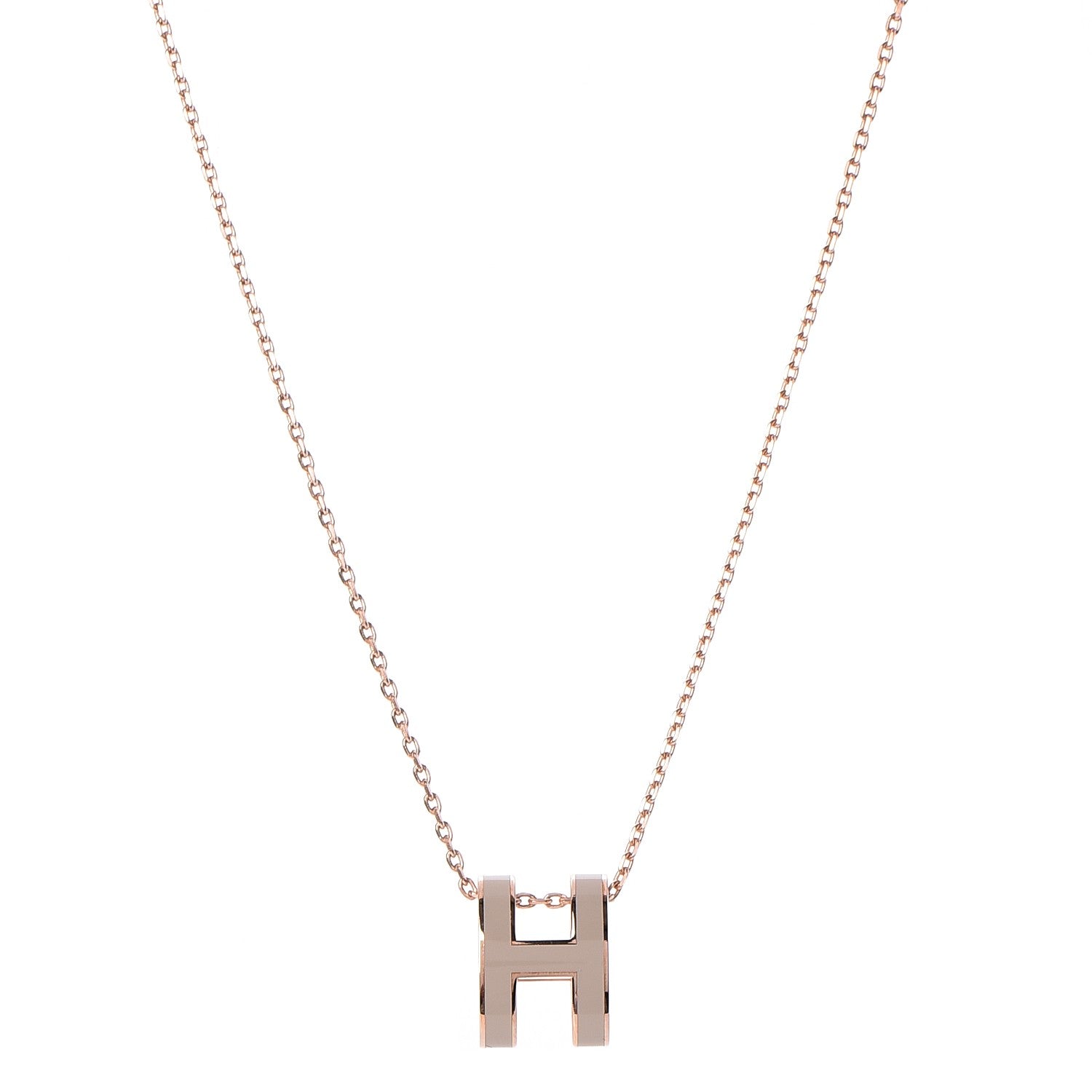 Hermes Lacquered Rose Gold Pop H Pendant Necklace Marron Glace 1 of 5