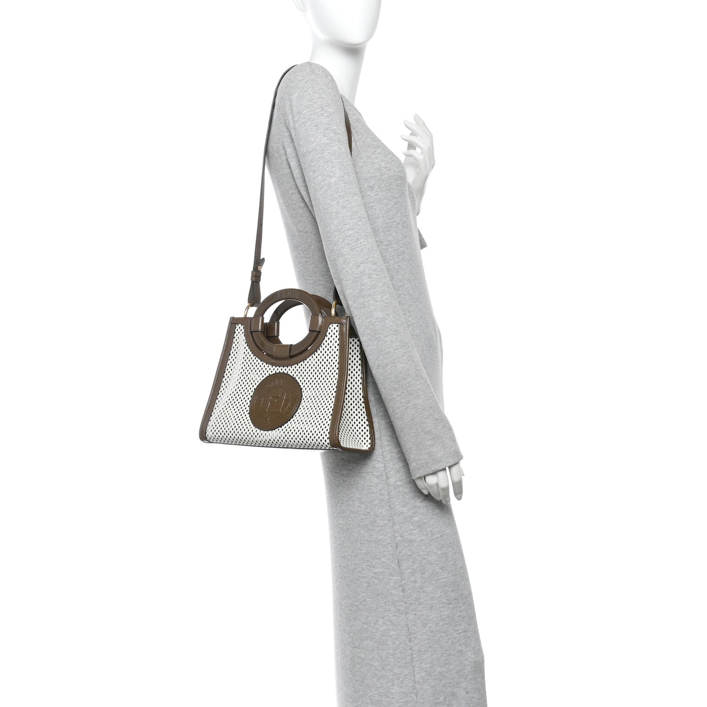 Vitello Liberty Glossy Lambskin Perforated Small Runaway Shopper Tote White Ice Rust Maya