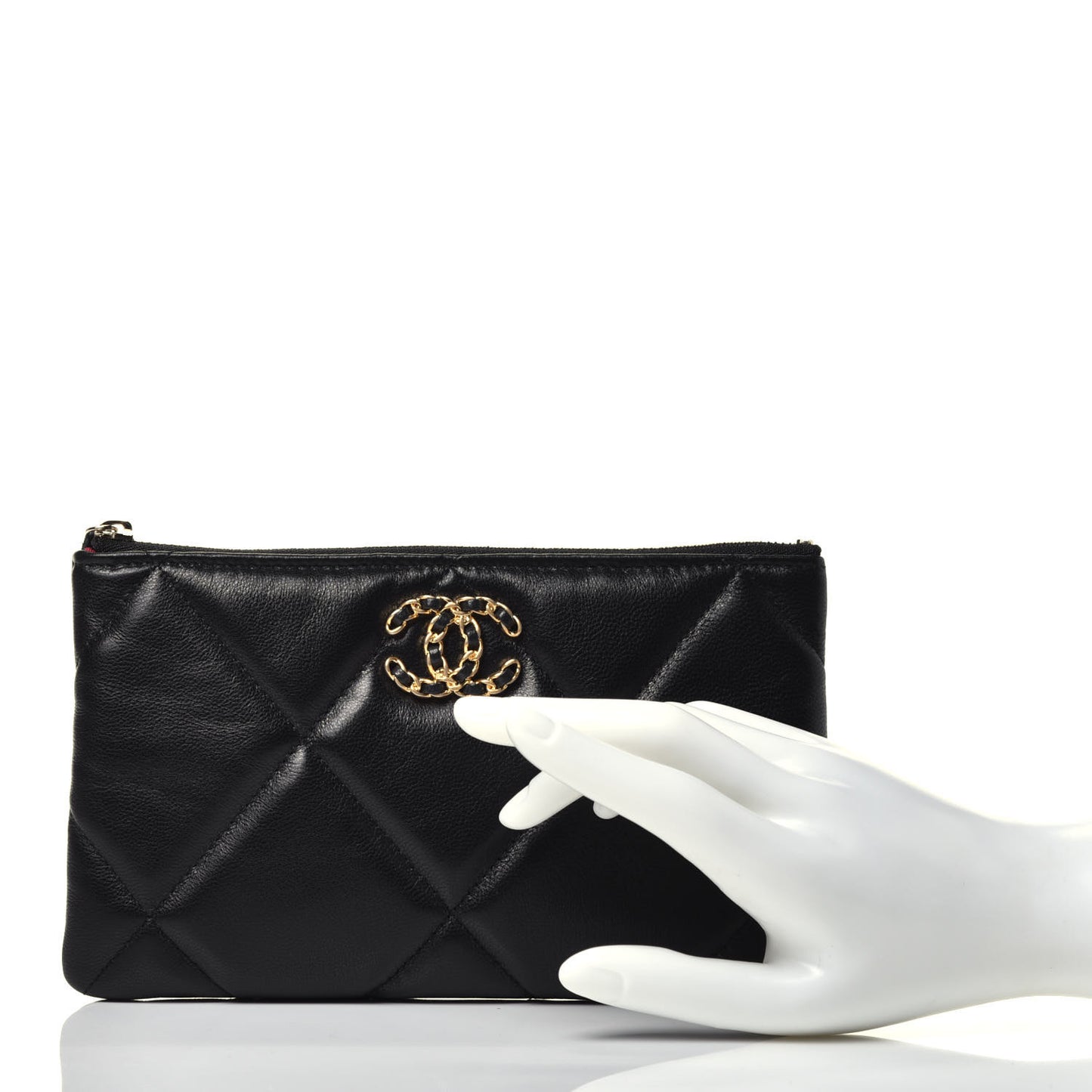 Shiny Goatskin Quilted Small Chanel 19 Pouch Black