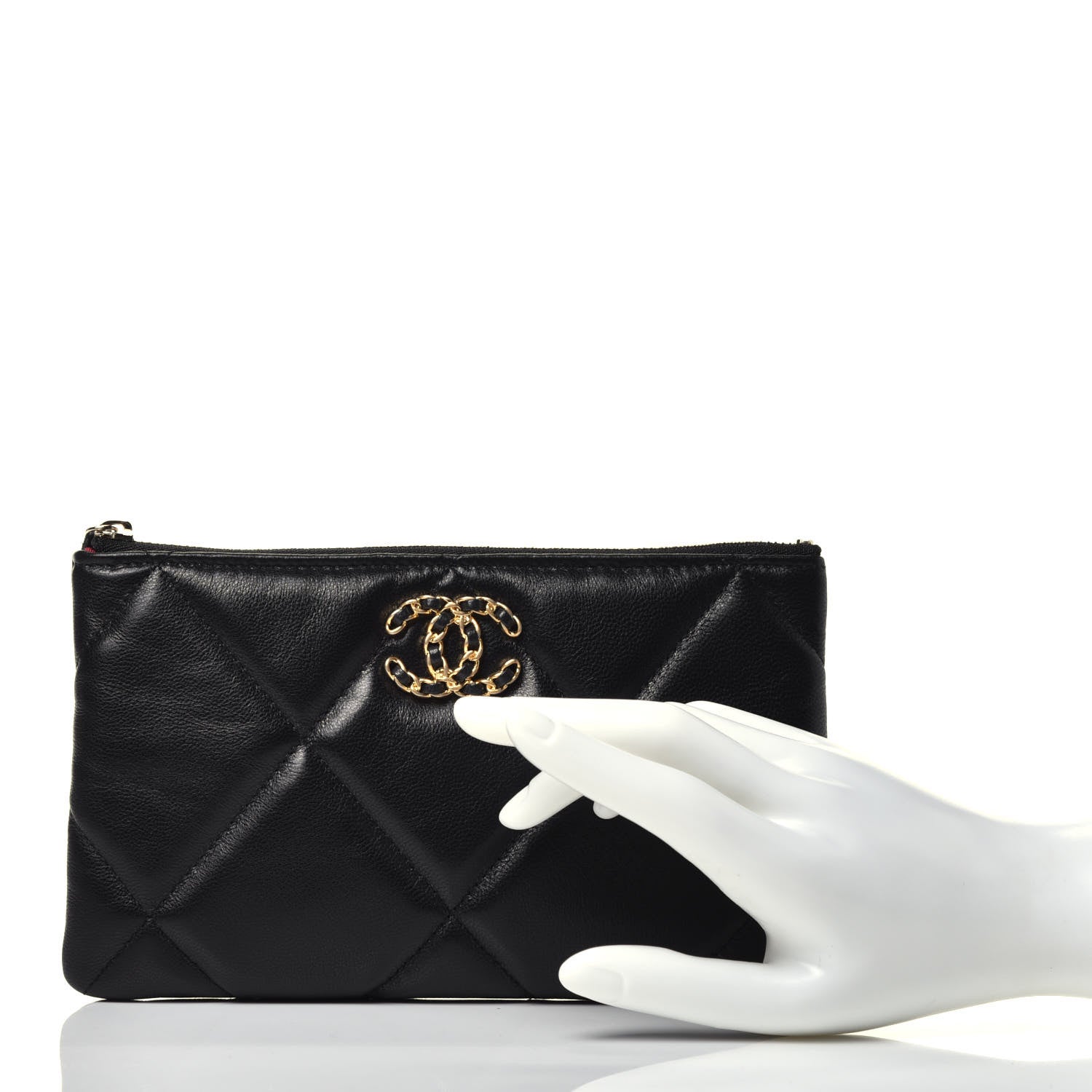 Chanel Shiny Goatskin Quilted Small Chanel 19 Pouch Black 2 of 7