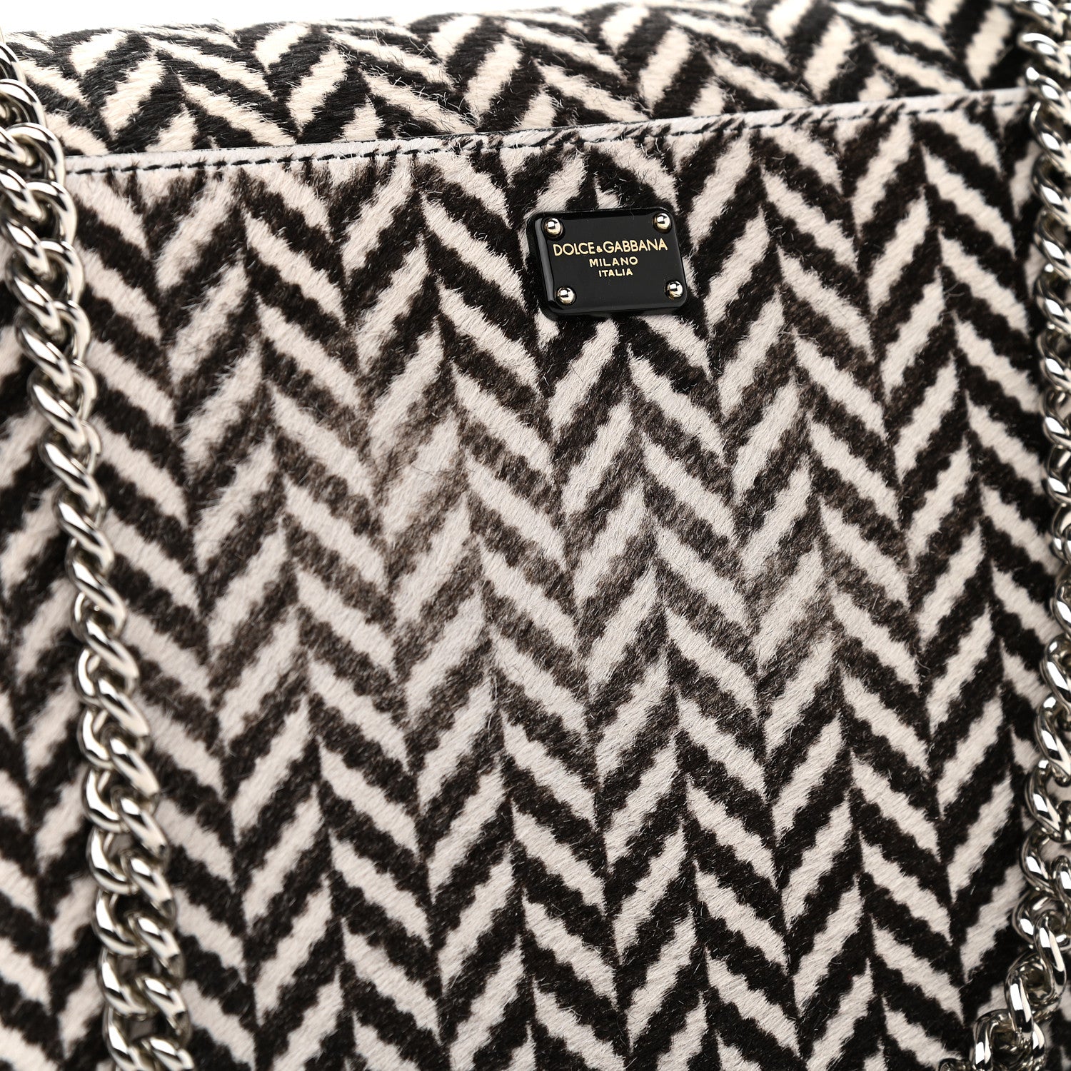 Dolce & Gabbana Chevron Rosalia Shoulder Bag Black White 8 of 9