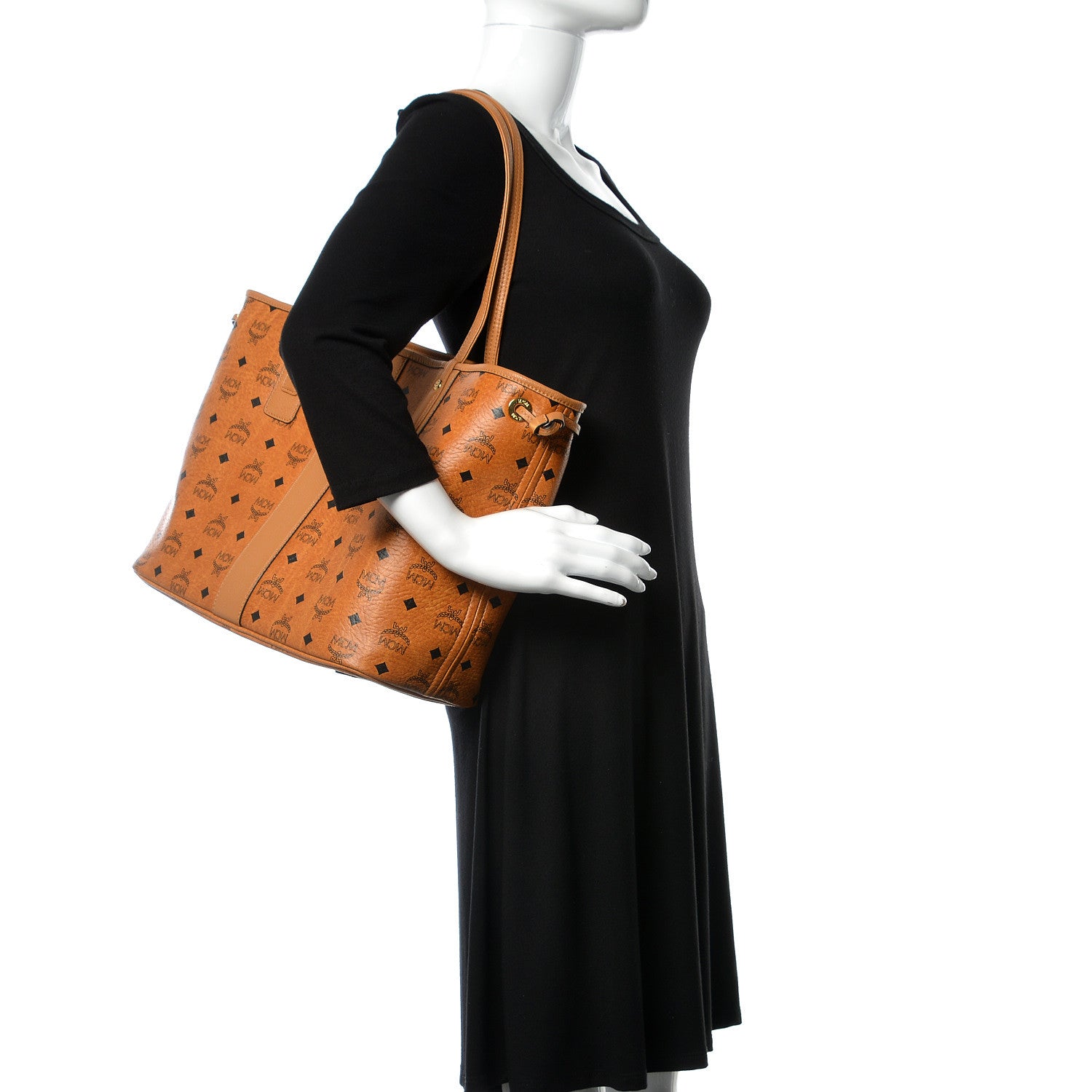 MCM Visetos Medium Liz Reversible Shopper Tote Cognac 2 of 17
