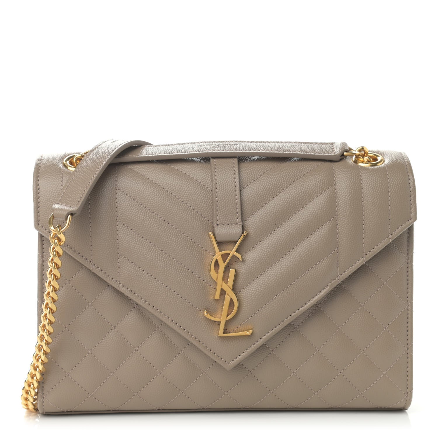 Saint Laurent Grain De Poudre Textured Mixed Matelasse Medium Triquilt Monogram Satchel Dark Beige 1 of 11