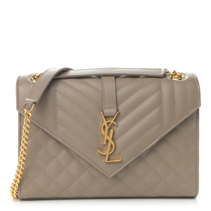 Saint Laurent Grain De Poudre Textured Mixed Matelasse Medium Triquilt Monogram Satchel Dark Beige 1 of 11