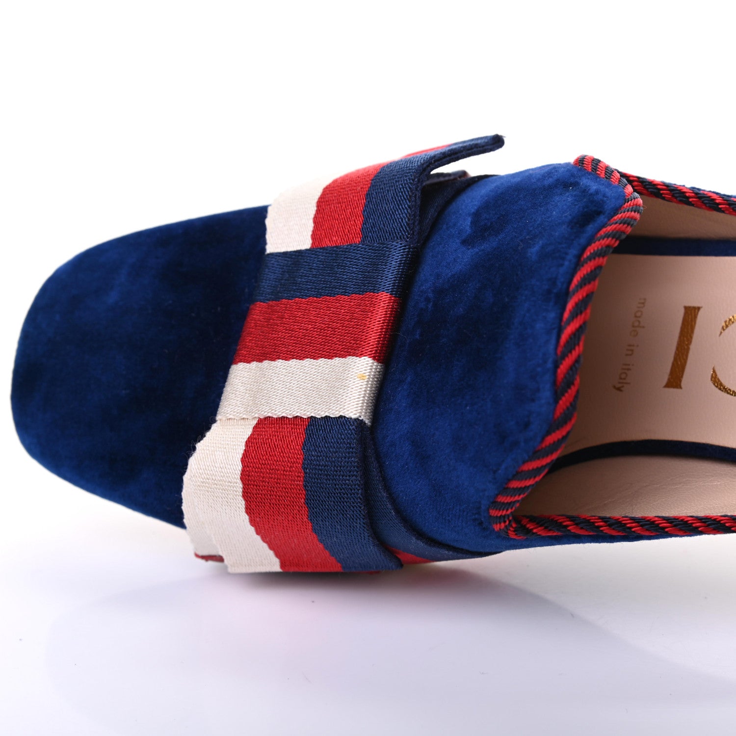 Gucci Velvet Crystal Sylvie Bow Mules 38.5 Cobalt Blue 11 of 12