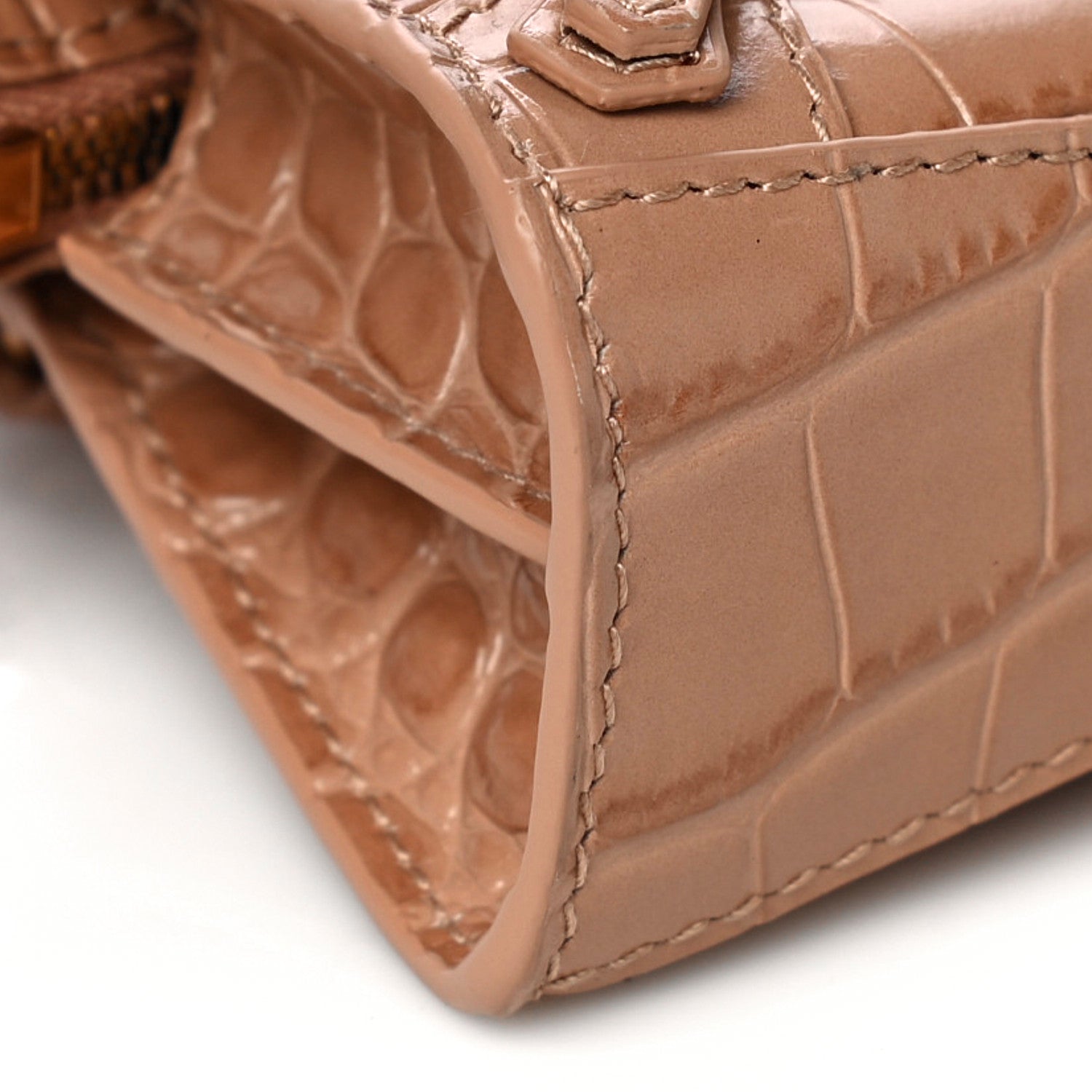 Balenciaga Shiny Supple Calfskin Crocodile Embossed Neo Classic Gold Hardware Super Nano City Crossbody Nude Beige 7 of 8