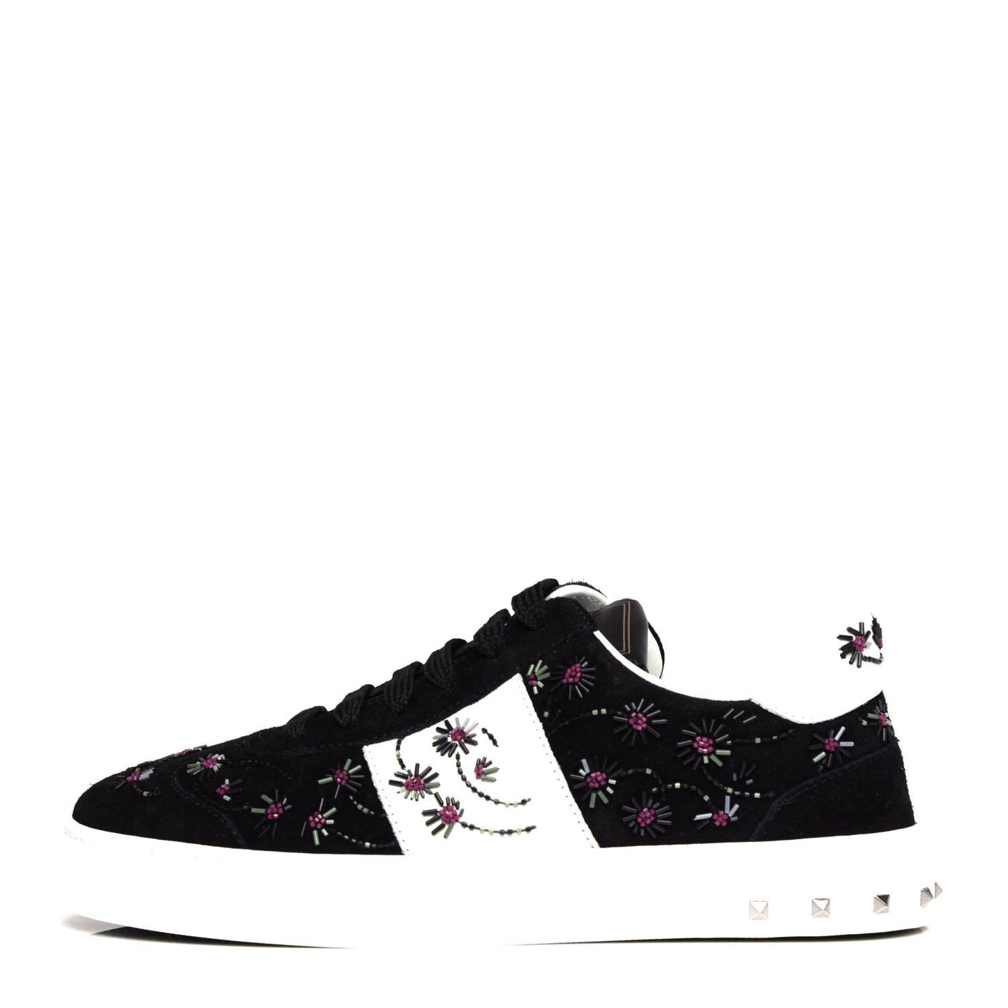 Suede Floral Beaded Flycrew Sneakers 35 Black