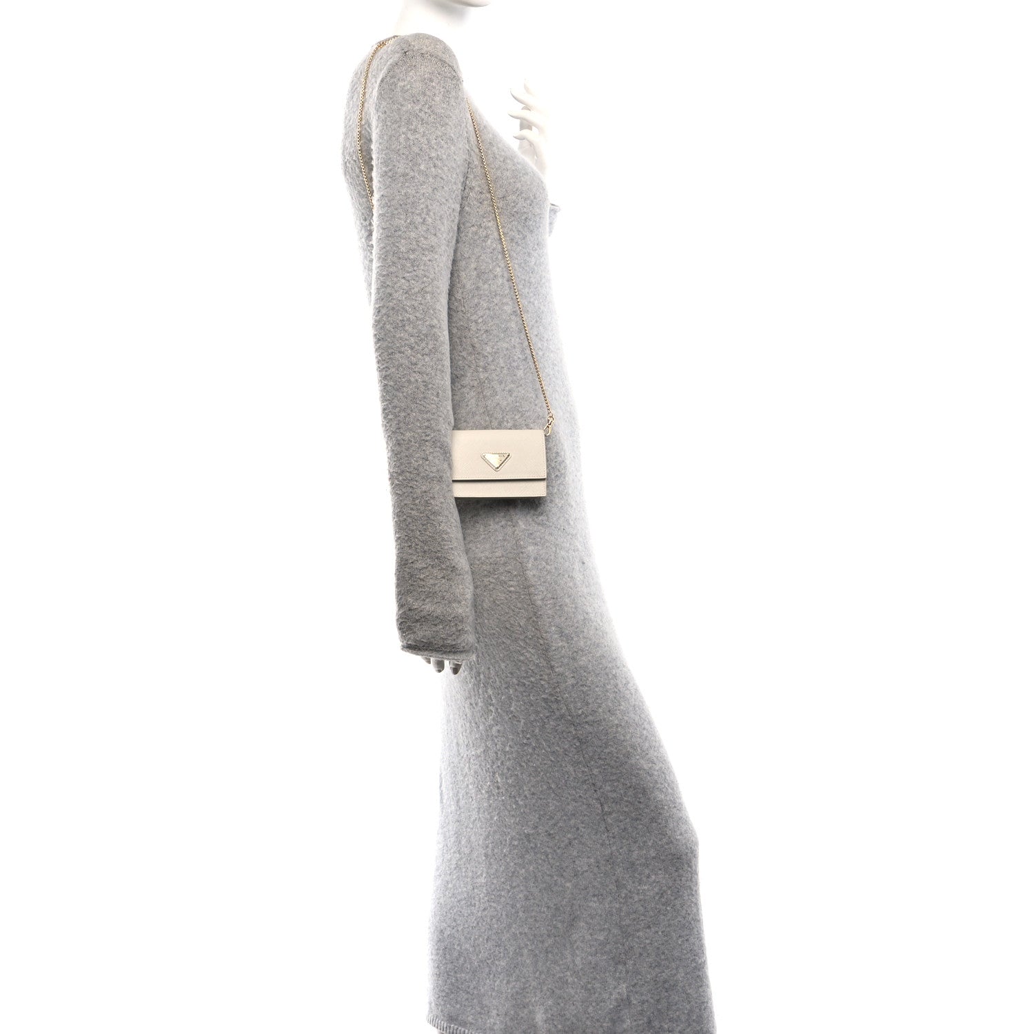 Prada Saffiano Card Holder With Chain Talco 2 of 10