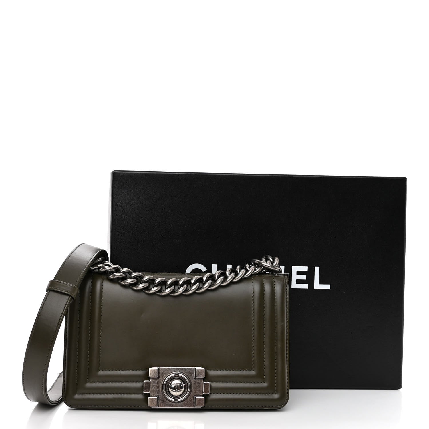 Chanel Glazed Calfskin Small Boy Flap Dark Green 10 of 10