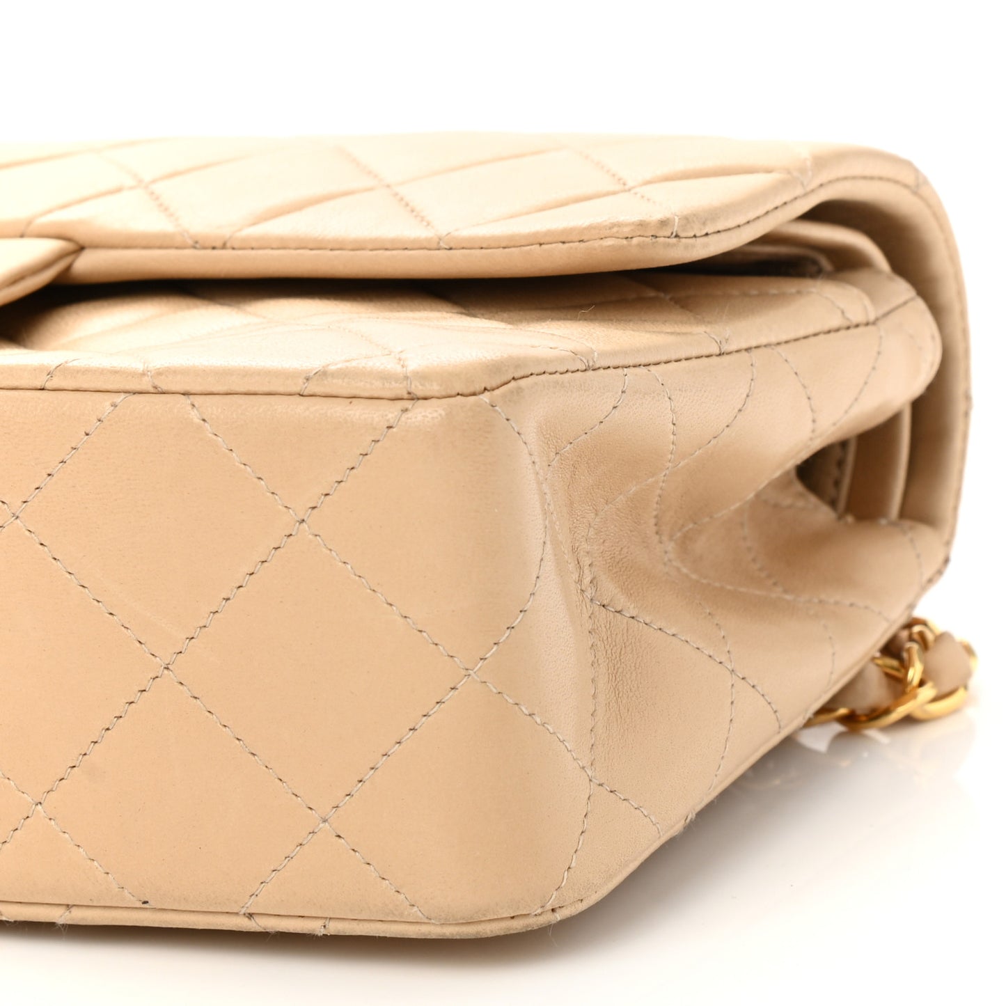 Lambskin Quilted Small Double Flap Beige