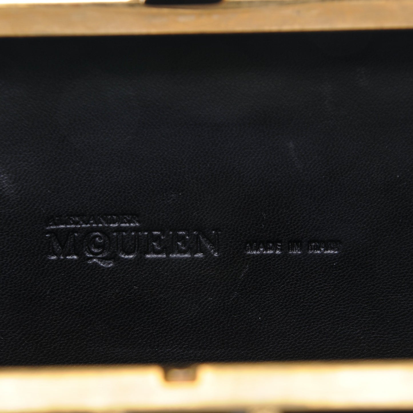 Patent Calfskin Suede Britannia Skull Box Clutch Black Gold