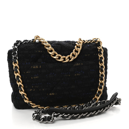 Chanel Tweed Quilted Medium Chanel 19 Flap Black Navy Gold 3 of 9